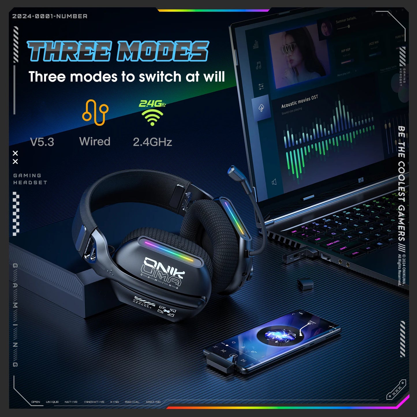 Fone de ouvido ergonômico ONIKUMA GT808 Gamer5.3 Wireless para PC PS5
