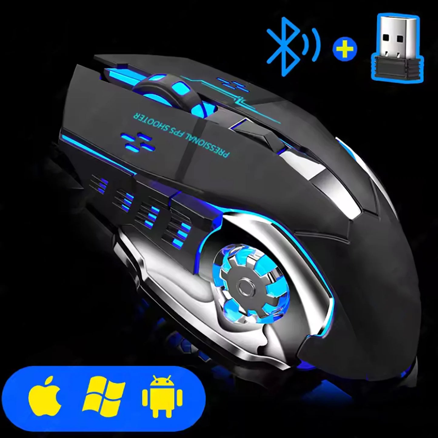 Mouse RGB s/ fio Recarregável gamer e-sport