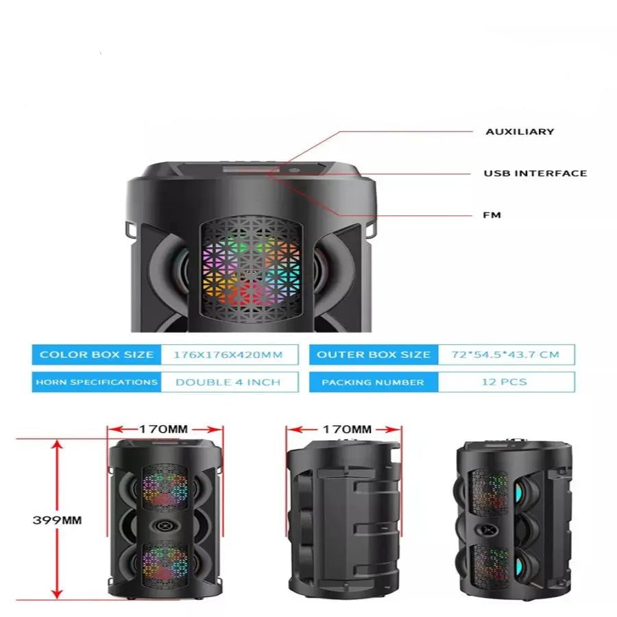 Caixa Som Bluetooth Torre Portátil 20W Fm Mp3 Usb Sd Microfone