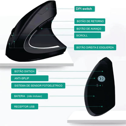 Mouse Vertical ergonômico 2.4GHz Wireless Xikcu