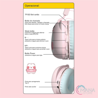 Fones de ouvido sem fio bluetooth 85db, eletrônicos portáteis, fone de ouvido com orelha de gato, fone de ouvido para xiaomi