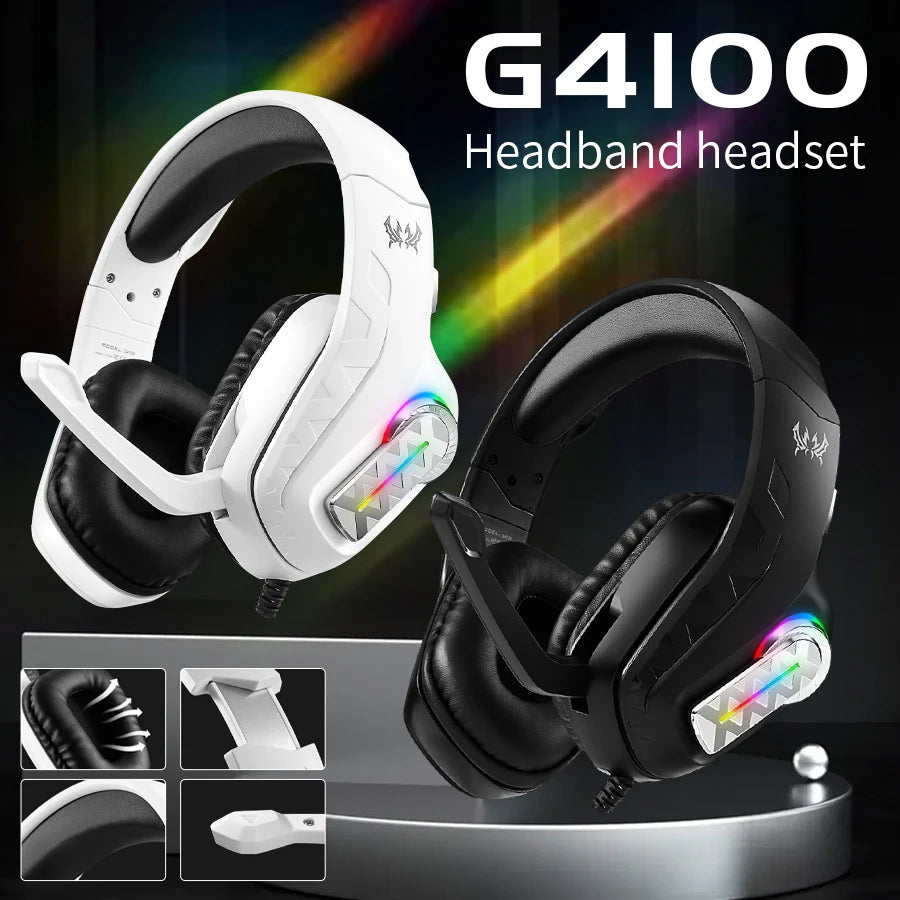 Fone de ouvido G4100 Gamer c/ Microfone 3.4mm para PC PS4 Xbox RGB Led