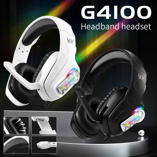 Fone de ouvido G4100 Gamer c/ Microfone 3.4mm para PC PS4 Xbox RGB Led