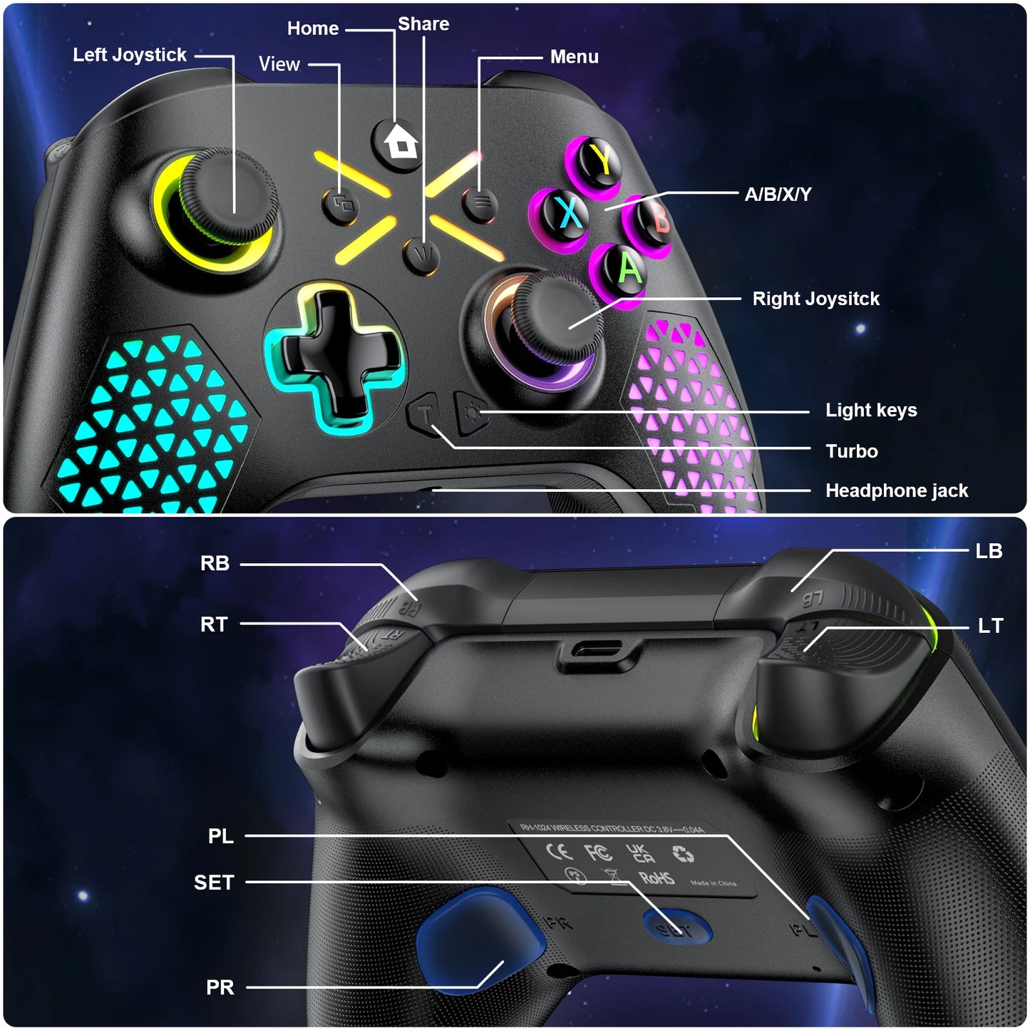 Controle para jogos giroscópio fr 6 rixos s/fio (Xbox One ,Xbox Seris S ,Xbox Series X Console Win 7 8 10 Dual Vibra)