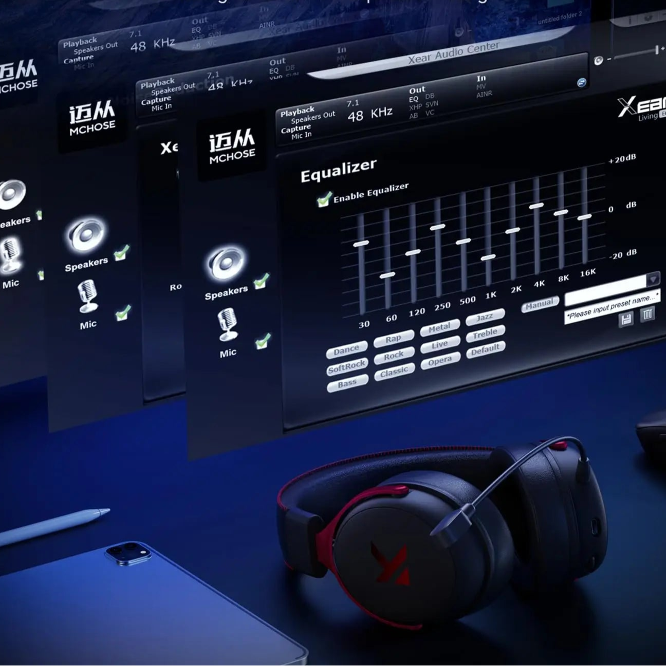 Fone de ouvido sem fio para jogos MCHOSE V9 Pro com som surround, microfone com cancelamento de ruído e baixa latência, leve para PS5 e PC SWITCH