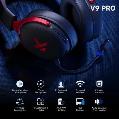 Fone de ouvido sem fio para jogos MCHOSE V9 Pro com som surround, microfone com cancelamento de ruído e baixa latência, leve para PS5 e PC SWITCH