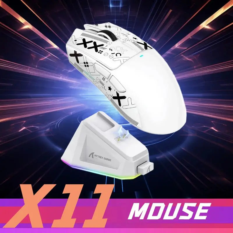 Mouse gamer sem fio ATTACK SHARK X11 PixArt PAW3311 com três modos, base de carregamento e sensor para jogos, mouse sem fio BT/2.4G