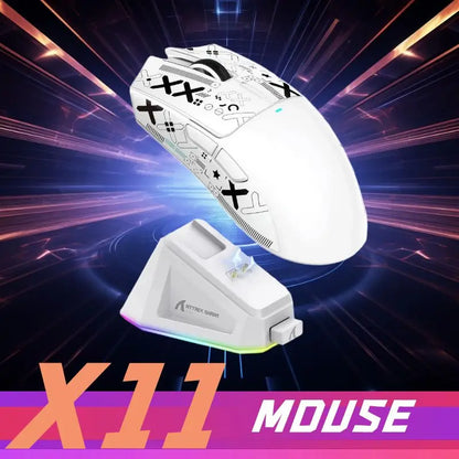 Mouse gamer sem fio ATTACK SHARK X11 PixArt PAW3311 com três modos, base de carregamento e sensor para jogos, mouse sem fio BT/2.4G