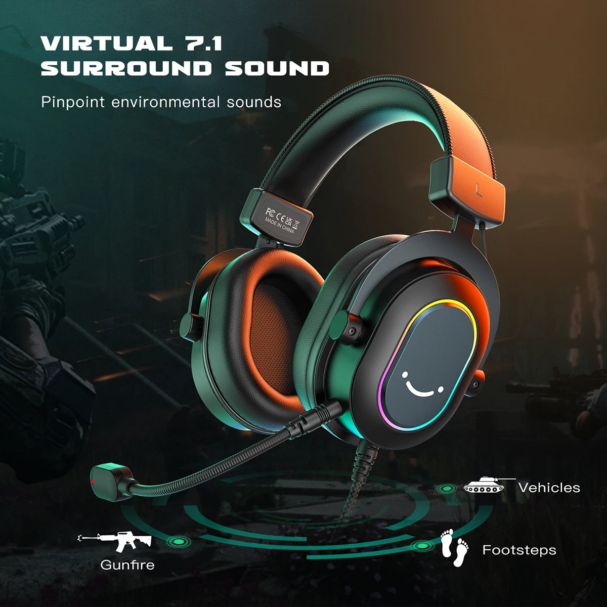Fone de ouvido Fifine Dynamic RGB Gamere 7.1 Surround Sound PC PS4 PS5