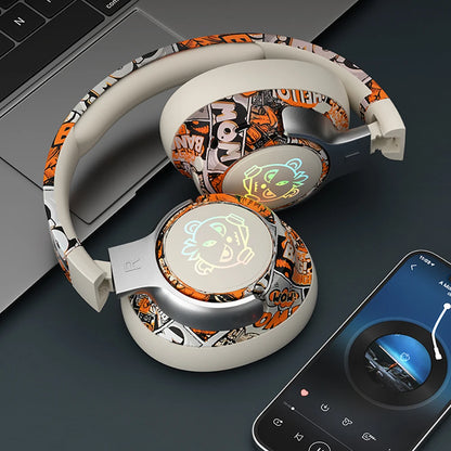 Fone de ouvido gamer Bluetooth 5.3 -  microfone com cancelamento de ruído, protetores auriculares confortáveis para PC