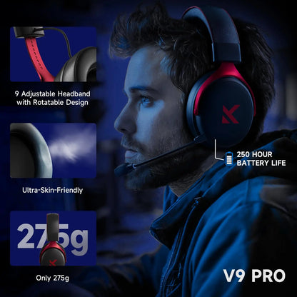 Fone de ouvido sem fio para jogos MCHOSE V9 Pro com som surround, microfone com cancelamento de ruído e baixa latência, leve para PS5 e PC SWITCH
