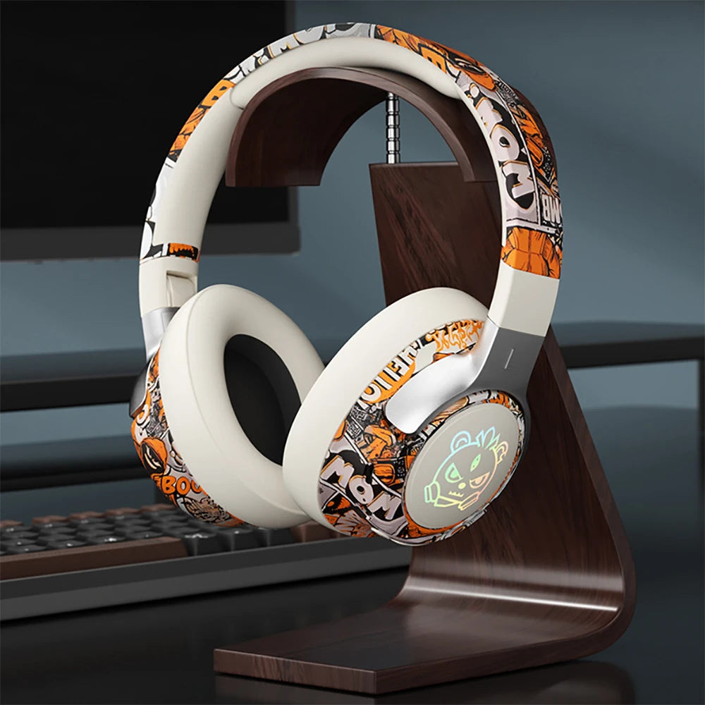 Fone de ouvido gamer Bluetooth 5.3 -  microfone com cancelamento de ruído, protetores auriculares confortáveis para PC