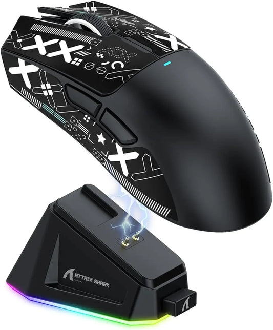 Mouse gamer sem fio ATTACK SHARK X11 PixArt PAW3311 com três modos, base de carregamento e sensor para jogos, mouse sem fio BT/2.4G