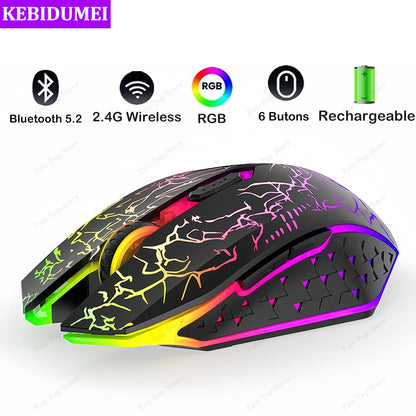 Mouse gamer RGB c/ bateria recarregável Dual (Bluetooth 5.2 ,Wireless 2.4)