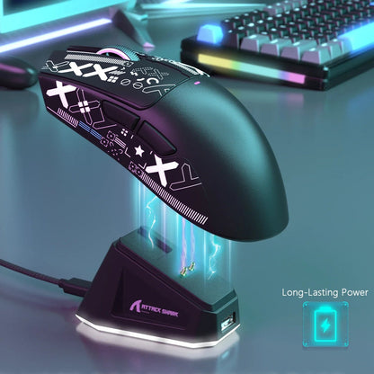 Mouse gamer sem fio ATTACK SHARK X11 PixArt PAW3311 com três modos, base de carregamento e sensor para jogos, mouse sem fio BT/2.4G