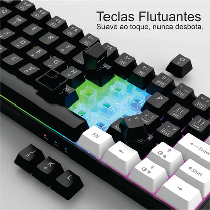 Kit Teclado mecânico e Mouse  gamer com fio ultracompacto com retroiluminação RGB c/ teclas a prova d'água