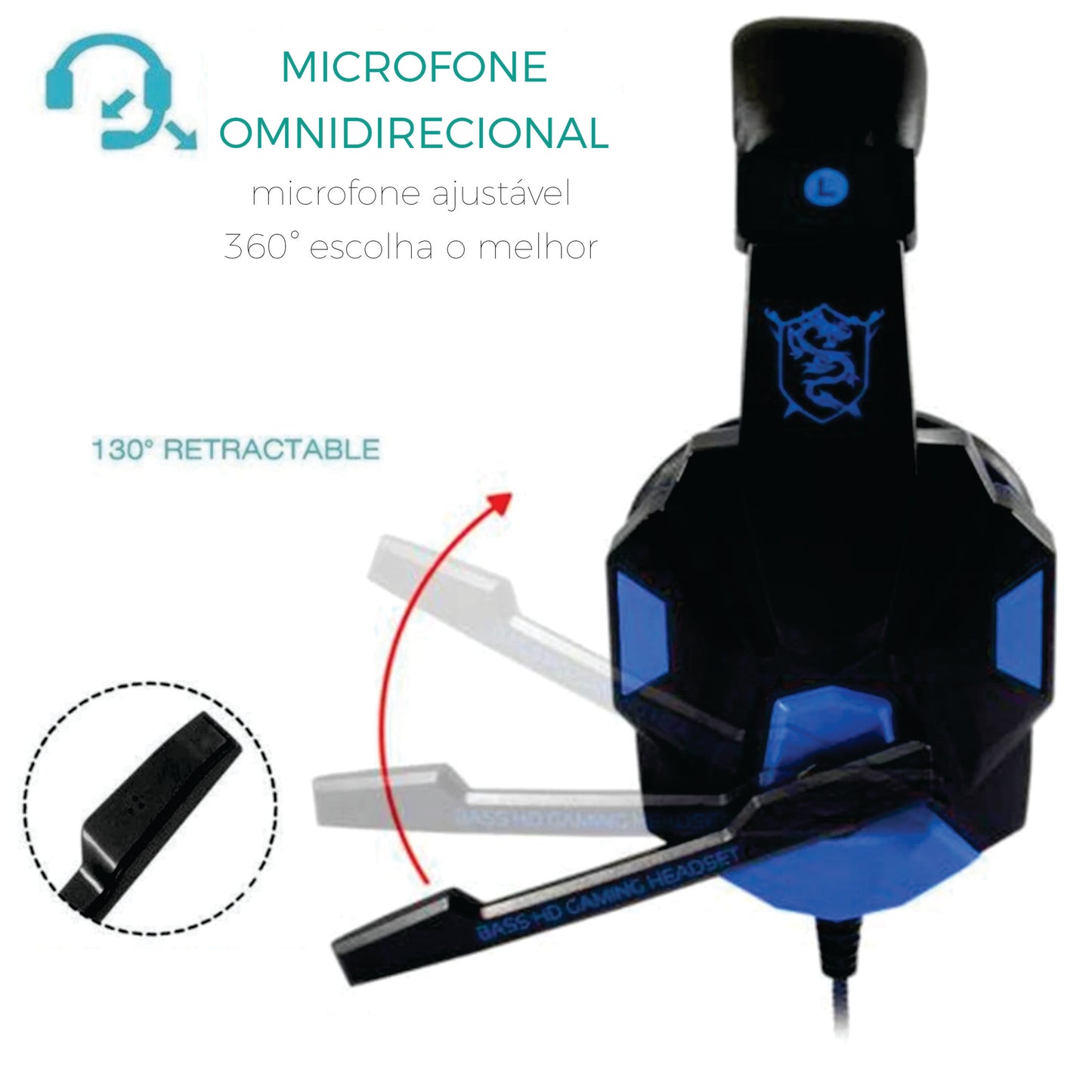 Fone gamer c/ microfone ajustável para PC (PS4 PS5 Xbox Smartphone Laptop)