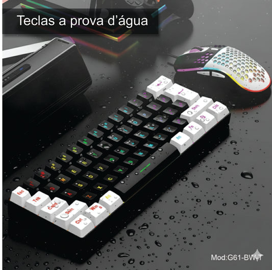 Kit Teclado mecânico e Mouse  gamer com fio ultracompacto com retroiluminação RGB c/ teclas a prova d'água